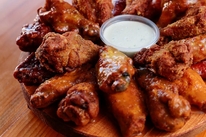 Crispy buffalo chicken wings with dipping sauce